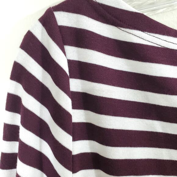 Gap Boatneck Dress Burgundy/White Stripe 3/4 Sleeve Fitted Size Small Petite NWT - Picture 9 of 12